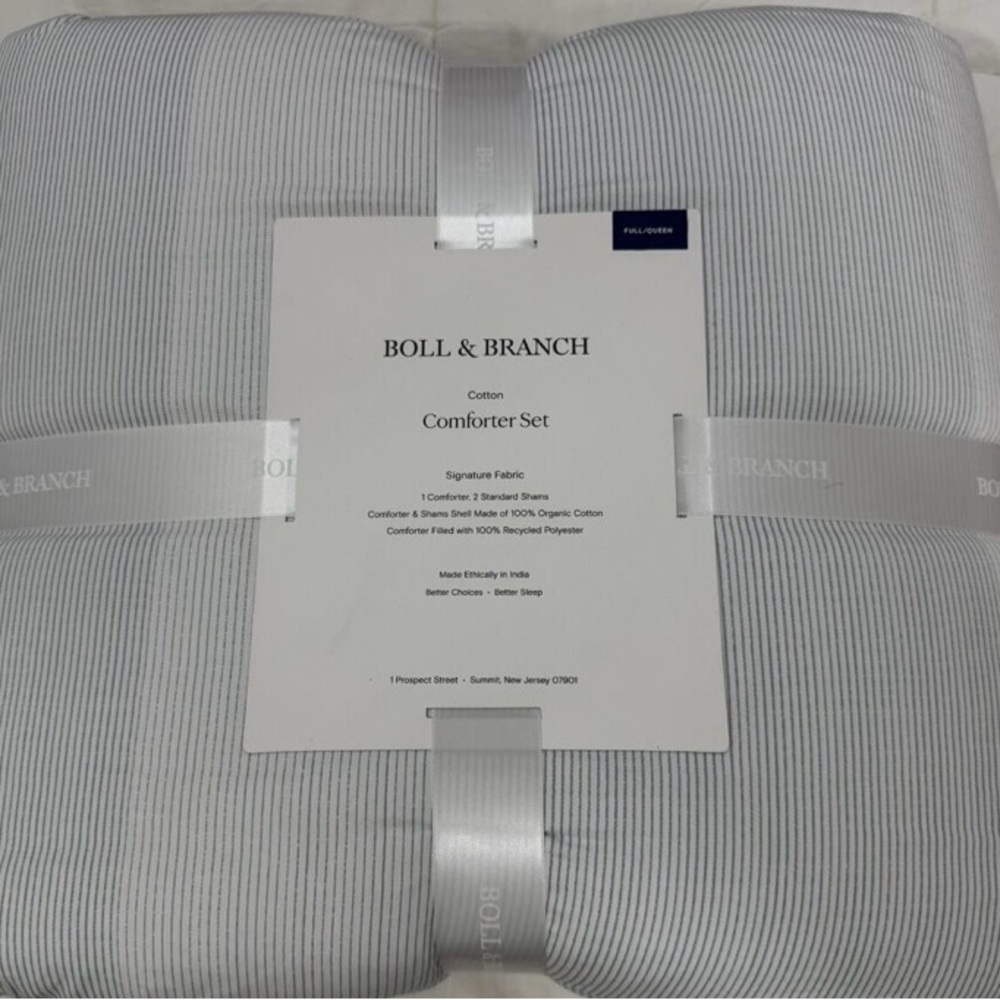 Boll & Branch Light Gray Pinstripe Cotton Comforter Set - Picture 6 of 7